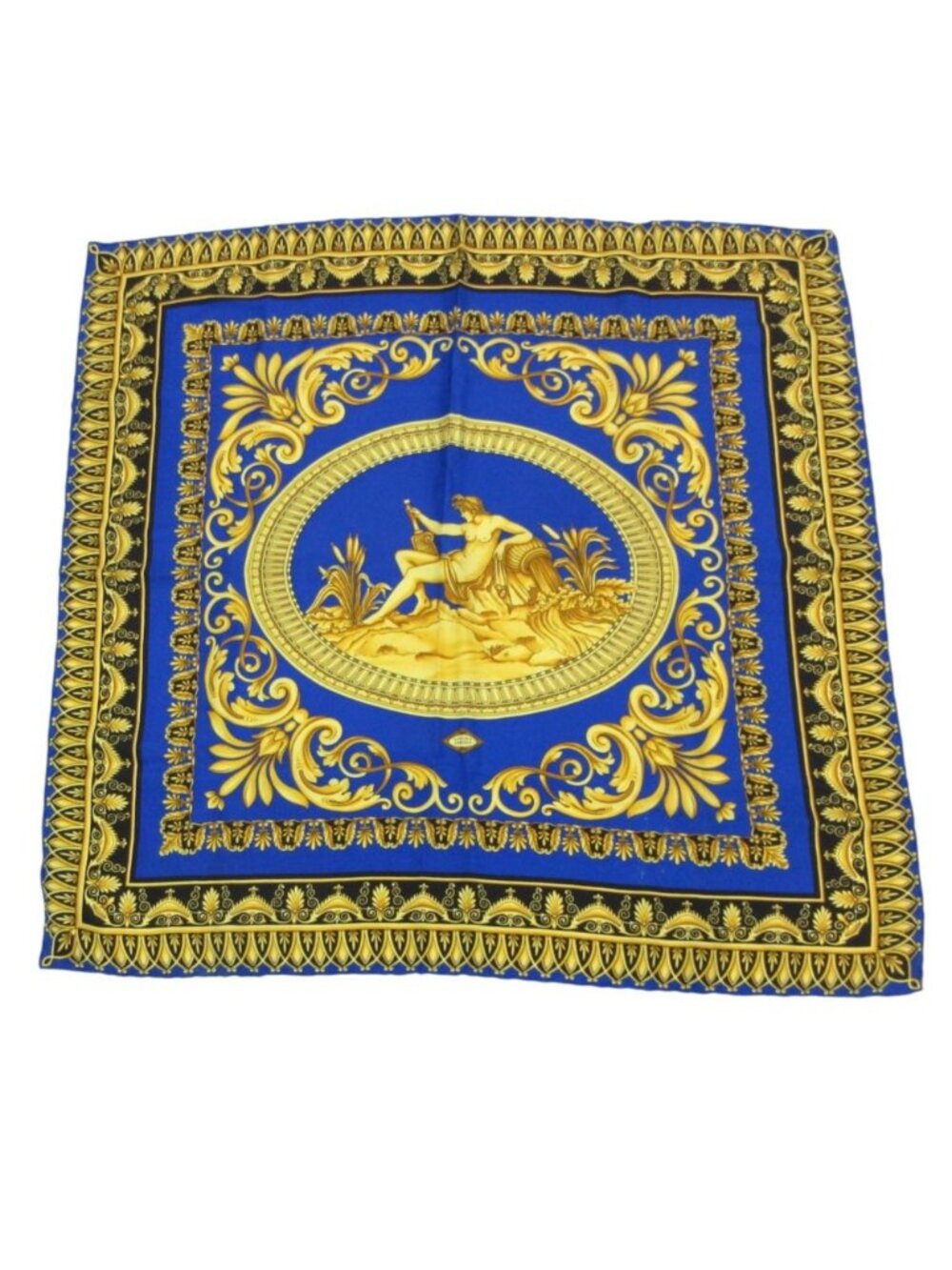 Versace Scarf Silk 100% All Over Print Gold Blue